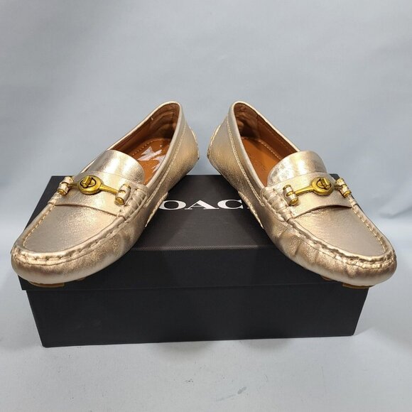 Coach Turnlock Driver Champagne Leather Shoe Women's Size 6B G3162 New - Picture 5 of 10
